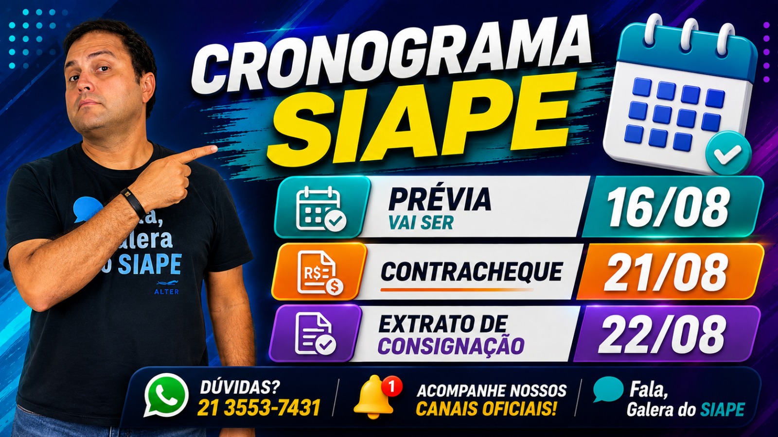 Cronograma SIAPE – AGOSTO de 2026: confira as principais datas